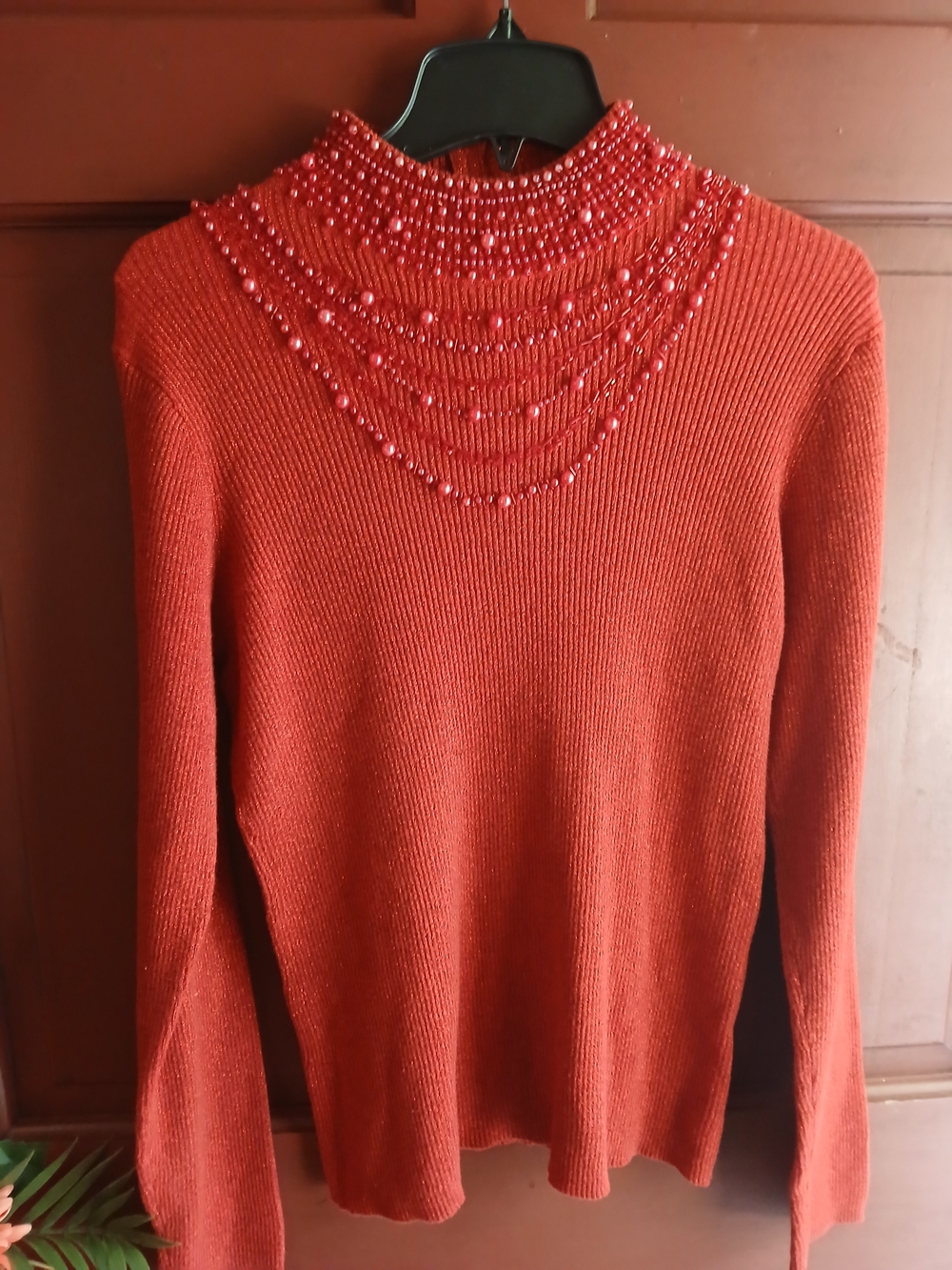 Beaded 23rd St Mock Neck Sweater - Red XL 12.00
